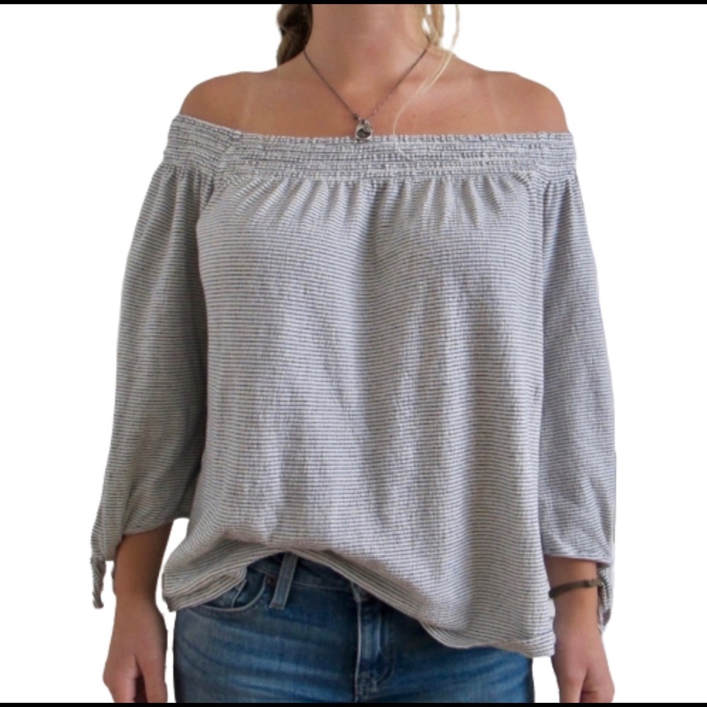 Lucky Brand Blue and White Striped Off Shoulder Top Size Small
